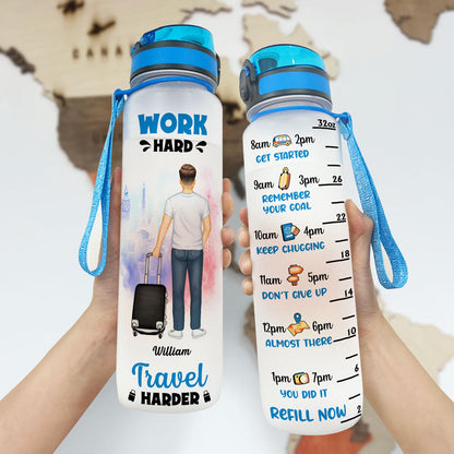 Travel Is My Therapy - Gift For Traveling Lovers - Personalized Custom Water Tracker Bottle