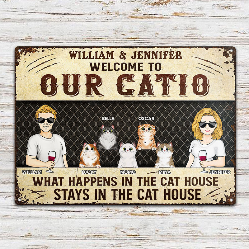 Couple What Happens In The Cat House Husband Wife - Gift For Cat Lovers - Personalized Custom Classic Metal Signs