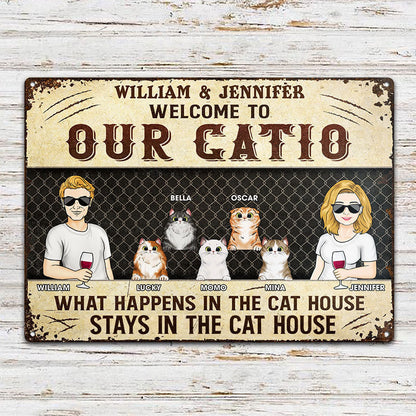 Couple What Happens In The Cat House Husband Wife - Gift For Cat Lovers - Personalized Custom Classic Metal Signs