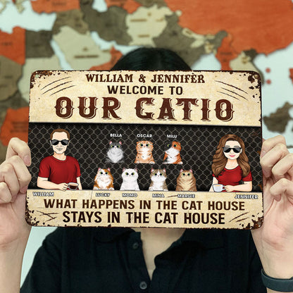 Couple What Happens In The Cat House Husband Wife - Gift For Cat Lovers - Personalized Custom Classic Metal Signs