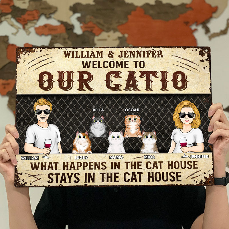 Couple What Happens In The Cat House Husband Wife - Gift For Cat Lovers - Personalized Custom Classic Metal Signs