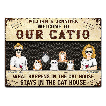 Couple What Happens In The Cat House Husband Wife - Gift For Cat Lovers - Personalized Custom Classic Metal Signs