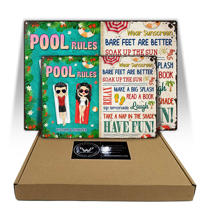 Pool Rules Soak Up The Sun Couple Husband Wife - Backyard Sign - Personalized Custom Classic Metal Signs