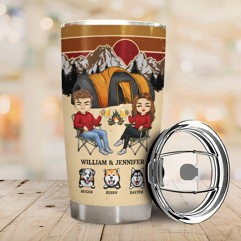Camping Chibi Couple They Built A Life They Loved - Gift For Dog Lovers - Personalized Custom Tumbler