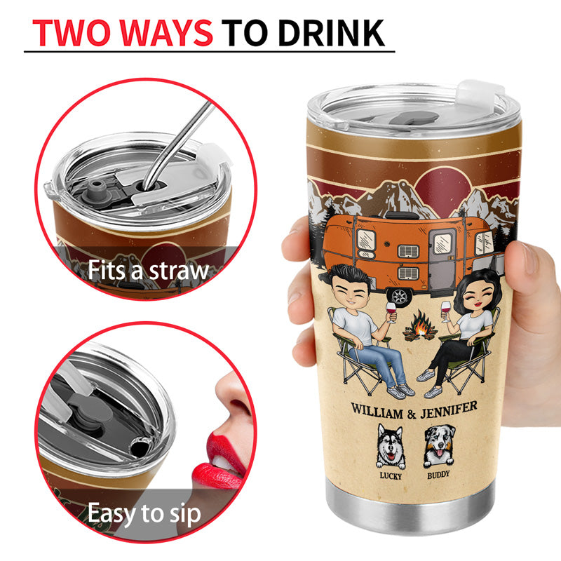 Camping Chibi Couple They Built A Life They Loved - Gift For Dog Lovers - Personalized Custom Tumbler