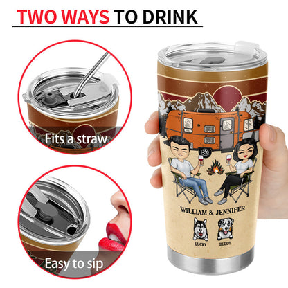 Camping Chibi Couple They Built A Life They Loved - Gift For Dog Lovers - Personalized Custom Tumbler