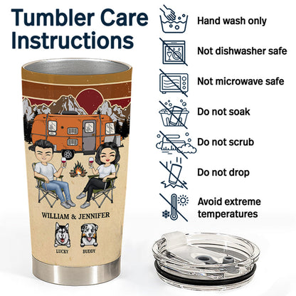 Camping Chibi Couple They Built A Life They Loved - Gift For Dog Lovers - Personalized Custom Tumbler