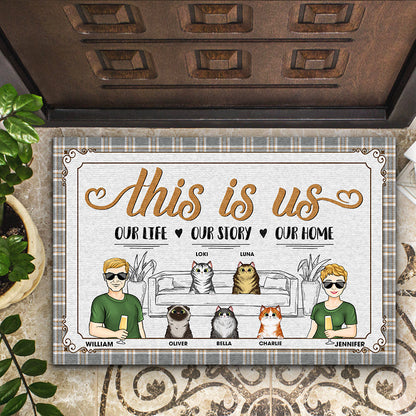 This Is Us Couple Husband Wife - Gift For Cat Lovers - Personalized Custom Doormat