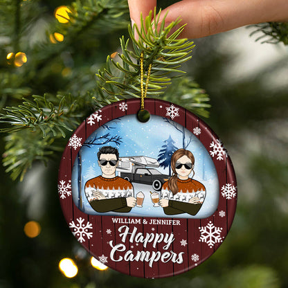 Camping Couple Partners For Life - Christmas Gift For Couple - Personalized Custom Circle Ceramic Ornament