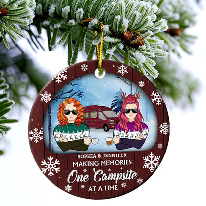 Camping Couple Partners For Life - Christmas Gift For Couple - Personalized Custom Circle Ceramic Ornament