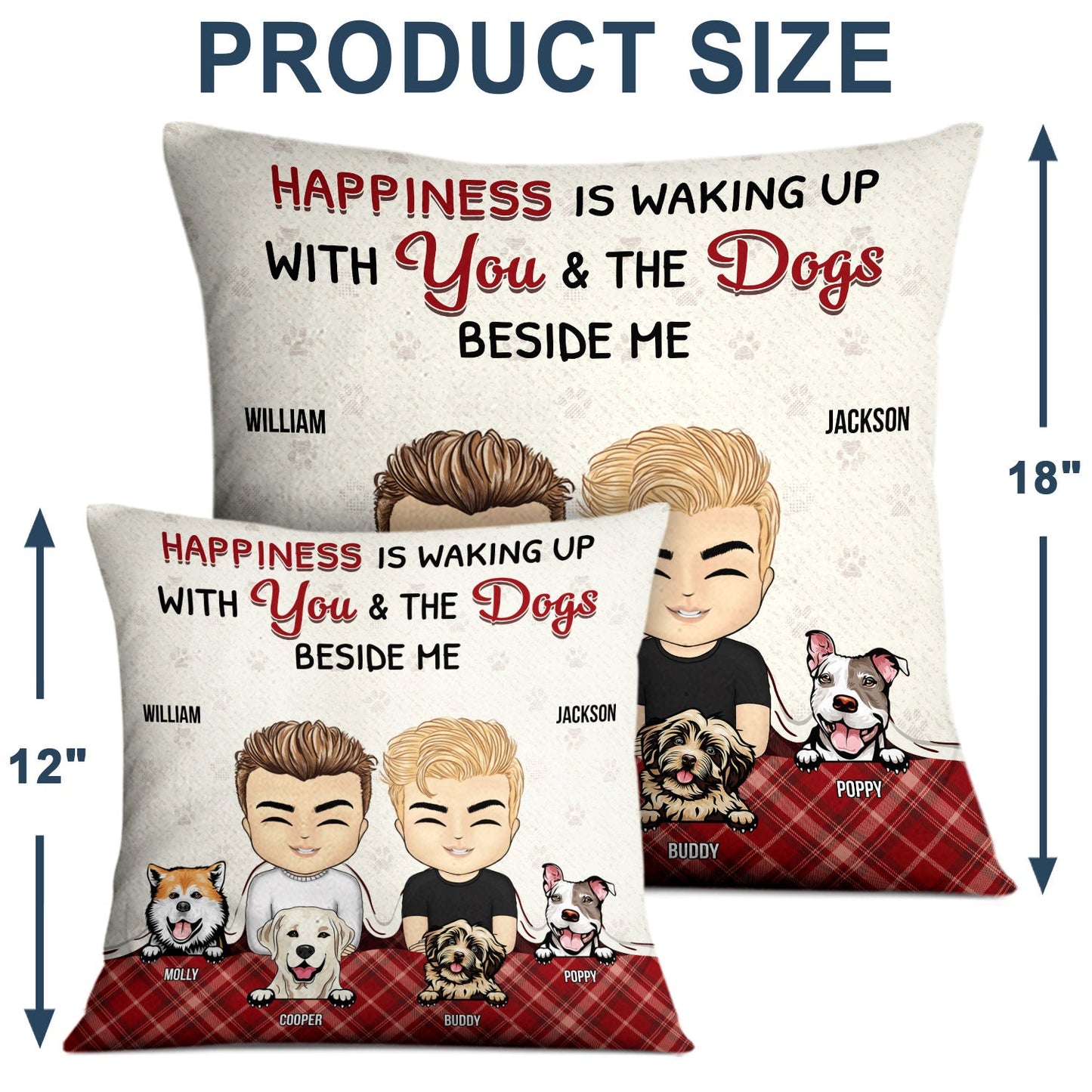 Couple Waking Up With You & The Fur Babies - Gift For Dog & Cat Lovers - Personalized Custom Pillow