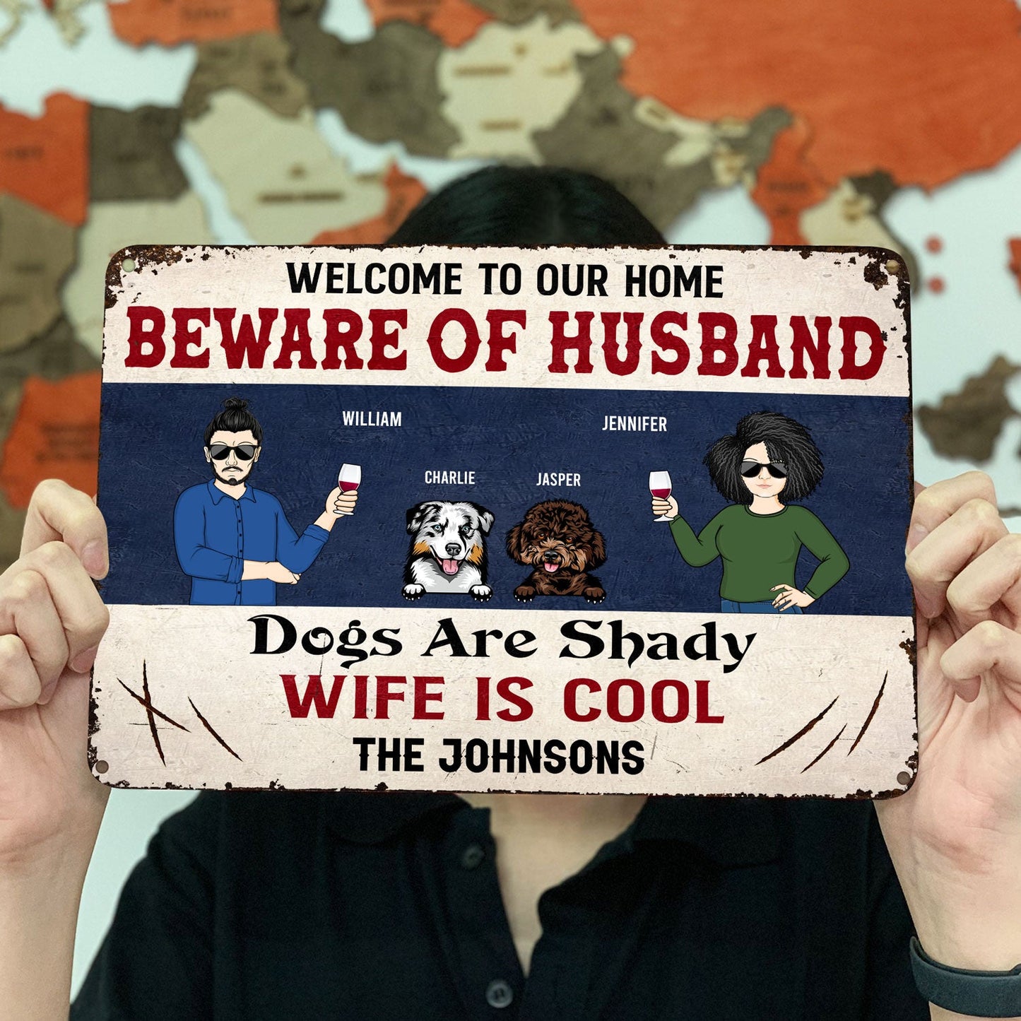 Family Couple Beware Of Wife Dogs & Cats Are Shady - Gift For Dog Lovers & Cat Lovers - Personalized Custom Classic Metal Signs