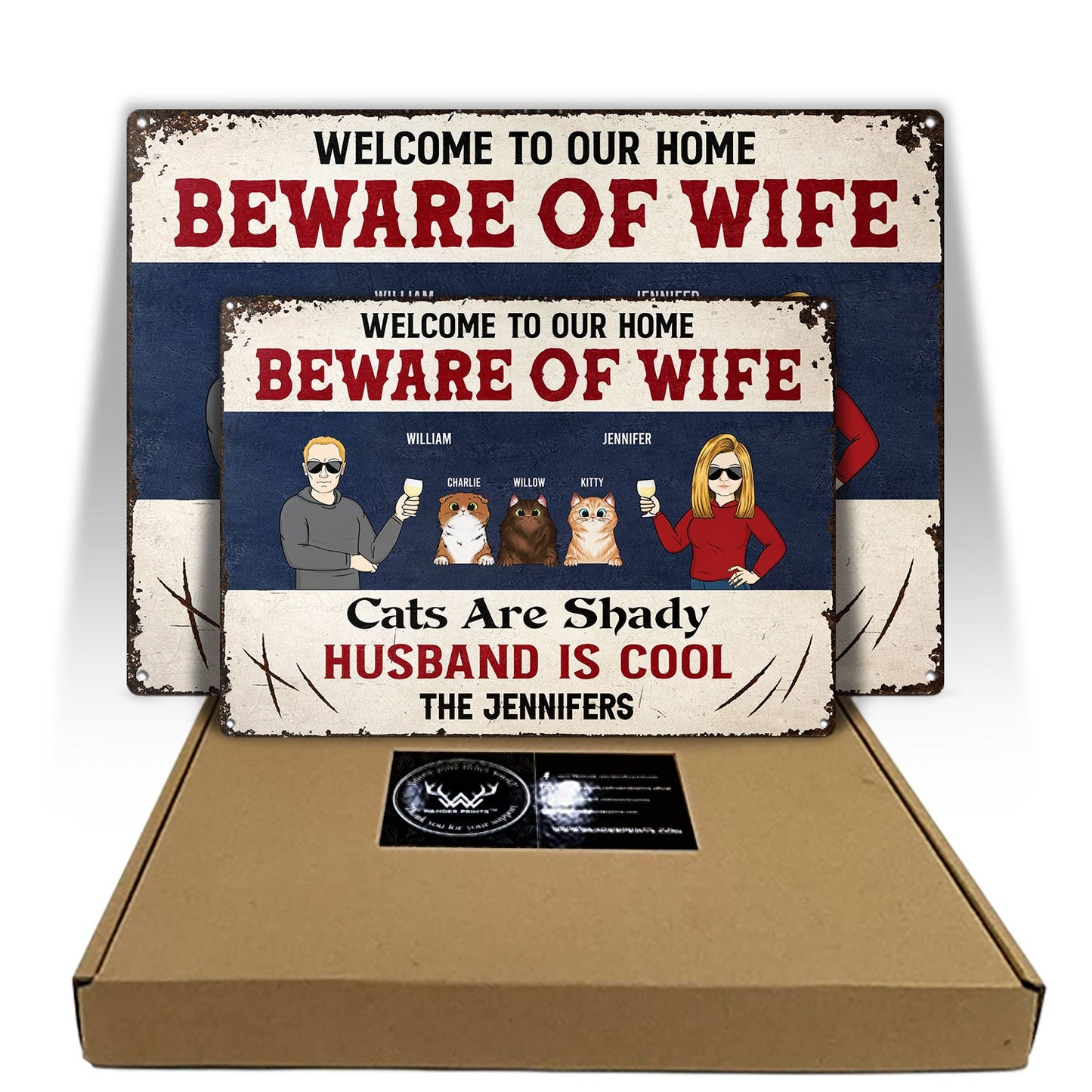 Family Couple Beware Of Wife Dogs & Cats Are Shady - Gift For Dog Lovers & Cat Lovers - Personalized Custom Classic Metal Signs