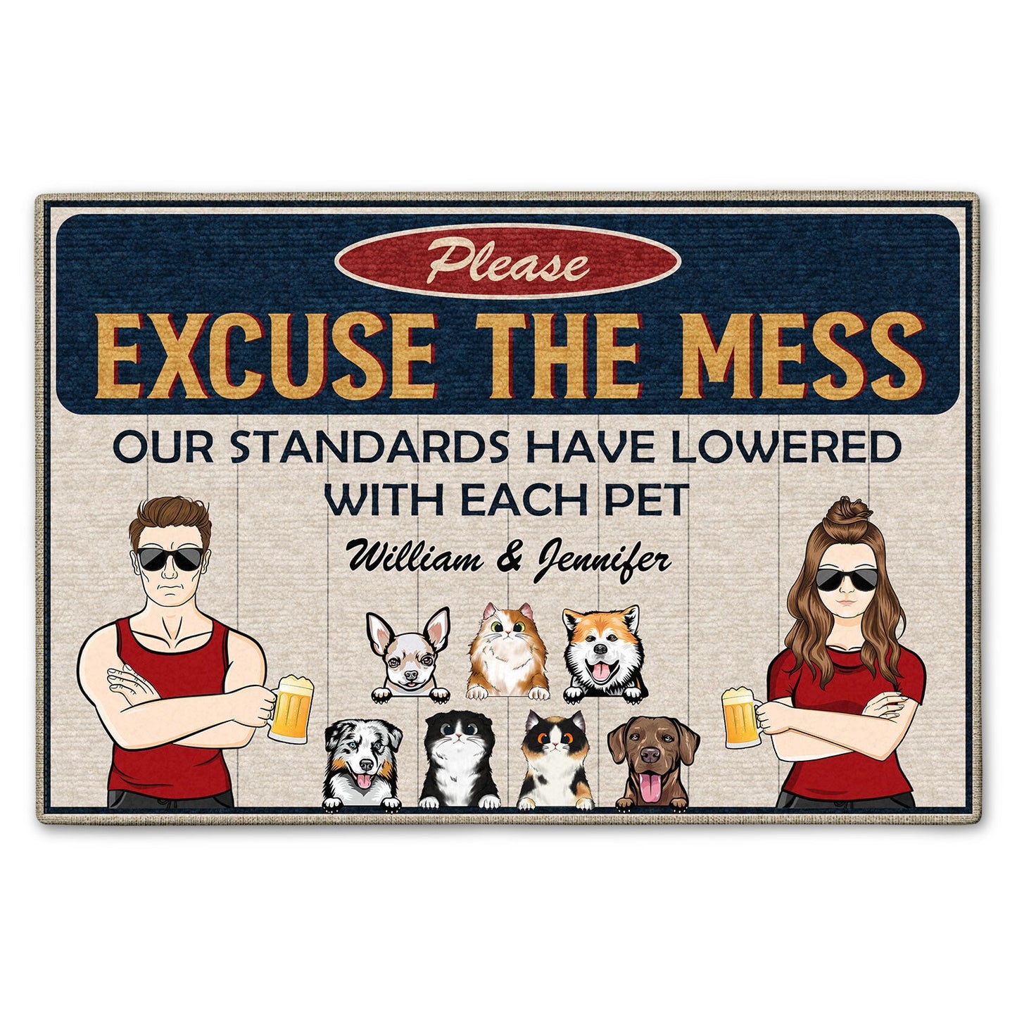 Family Pet Lovers Excuse The Mess - Gift For Pet Owners - Personalized Custom Doormat