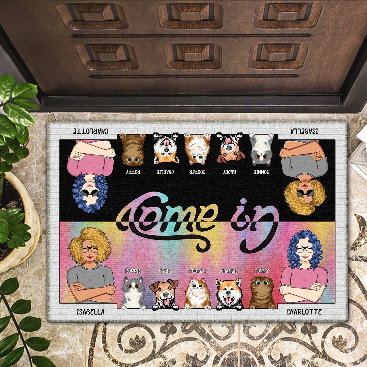 Dog Cat Come In Go Away - Gift For Couples - Personalized Custom Doormat