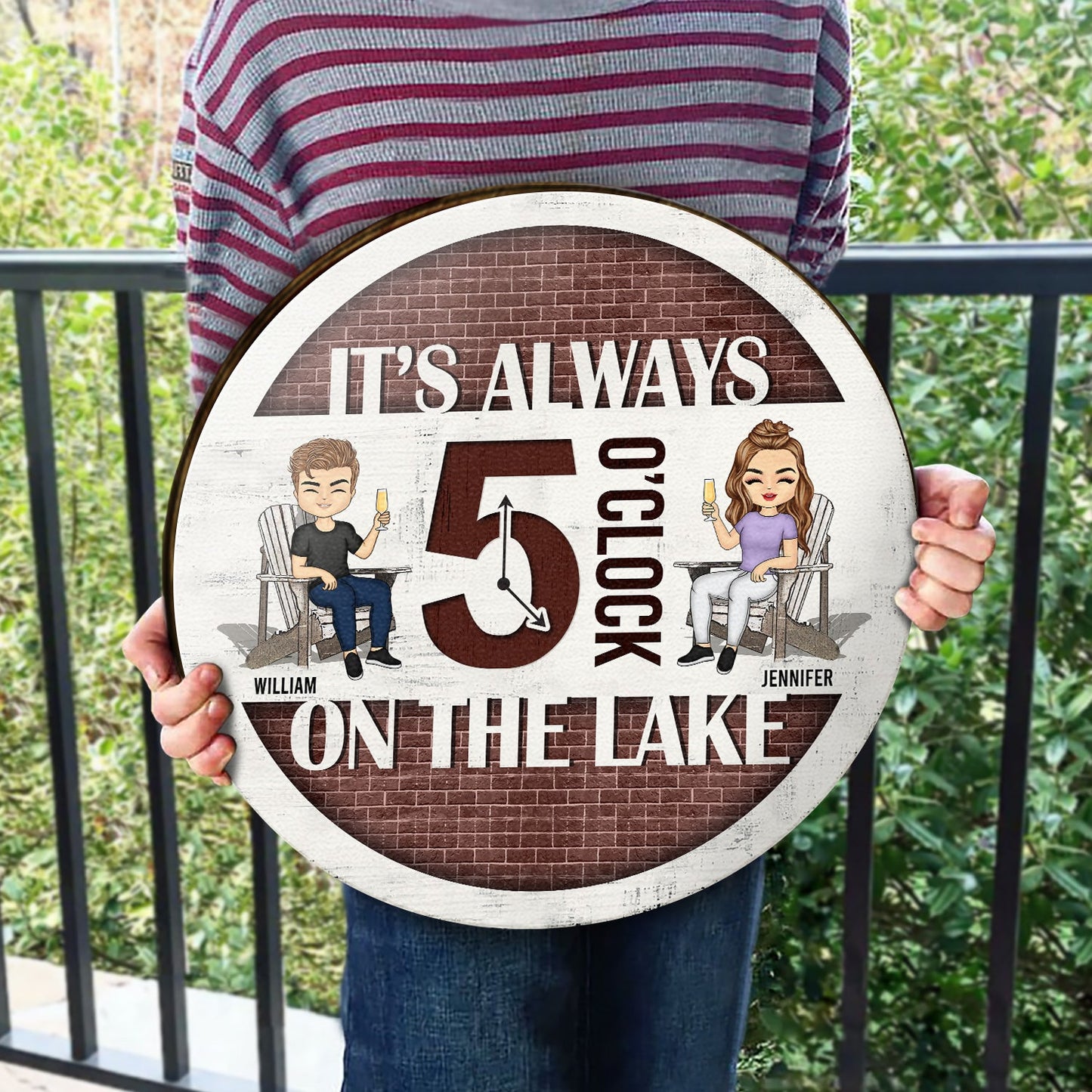 It's Always 5 O’clock - Home Decor For Patio, Pool, Deck, Bar - Personalized Custom Wood Circle Sign
