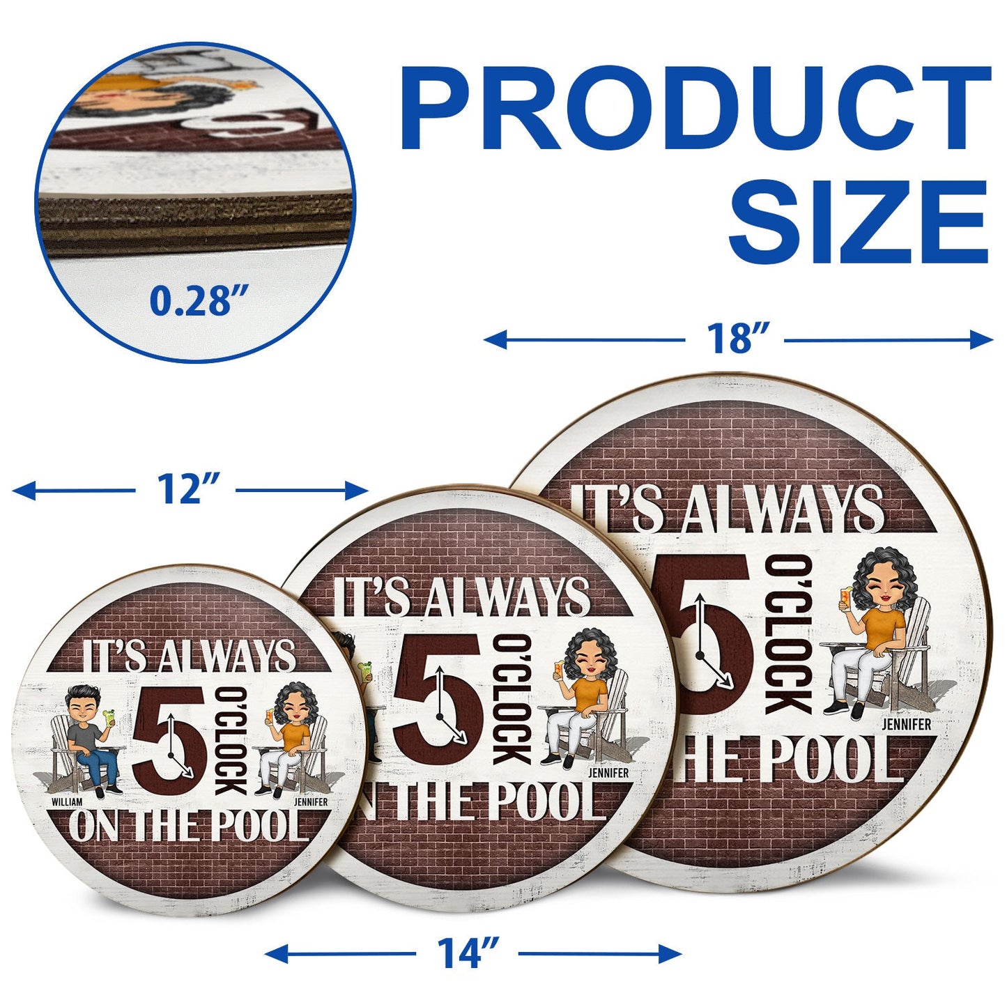It's Always 5 O’clock - Home Decor For Patio, Pool, Deck, Bar - Personalized Custom Wood Circle Sign