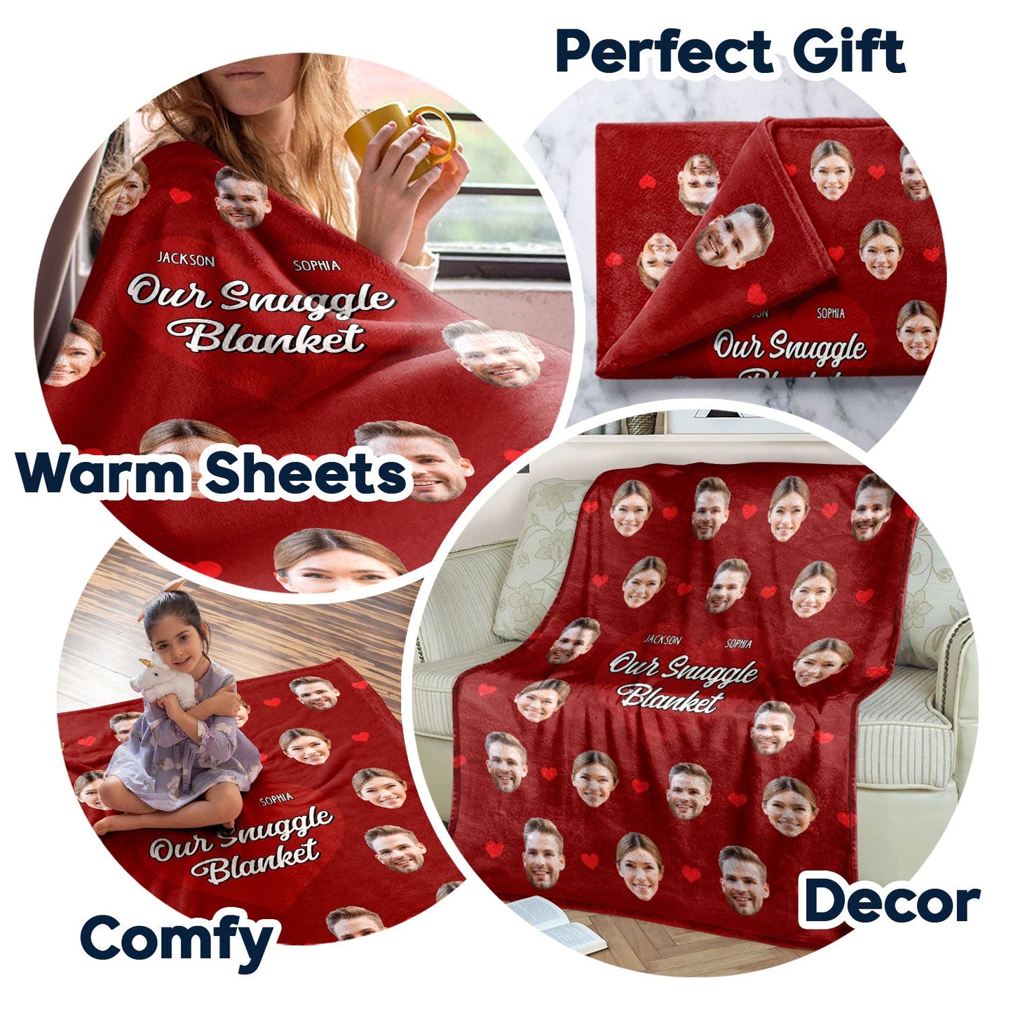 Custom Photo Face Couple Our Snuggle Blanket - Custom Photo Gift For Couples - Personalized Custom Fleece Blanket