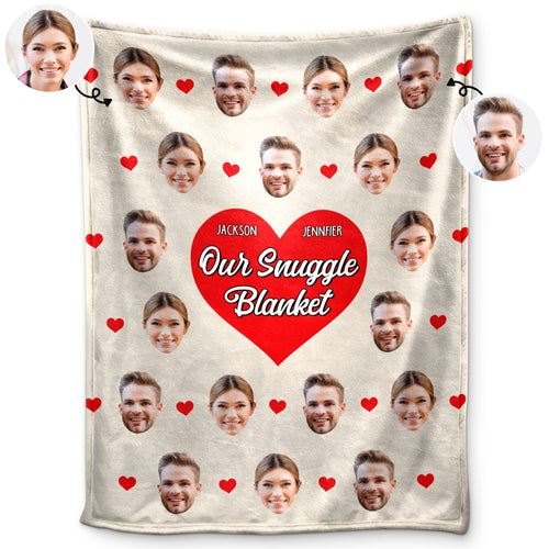 Custom Photo Face Couple Our Snuggle Blanket - Custom Photo Gift For Couples - Personalized Custom Fleece Blanket