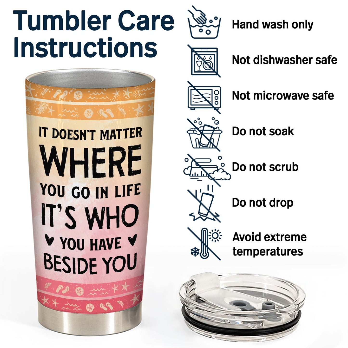 It Doesn't Matter Where You Go In Life Beach Traveling Couples - Personalized Custom Tumbler