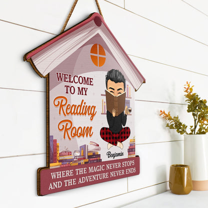 Welcome To My Reading Room - Gift For Book Lovers - Personalized Custom Shaped Wood Sign