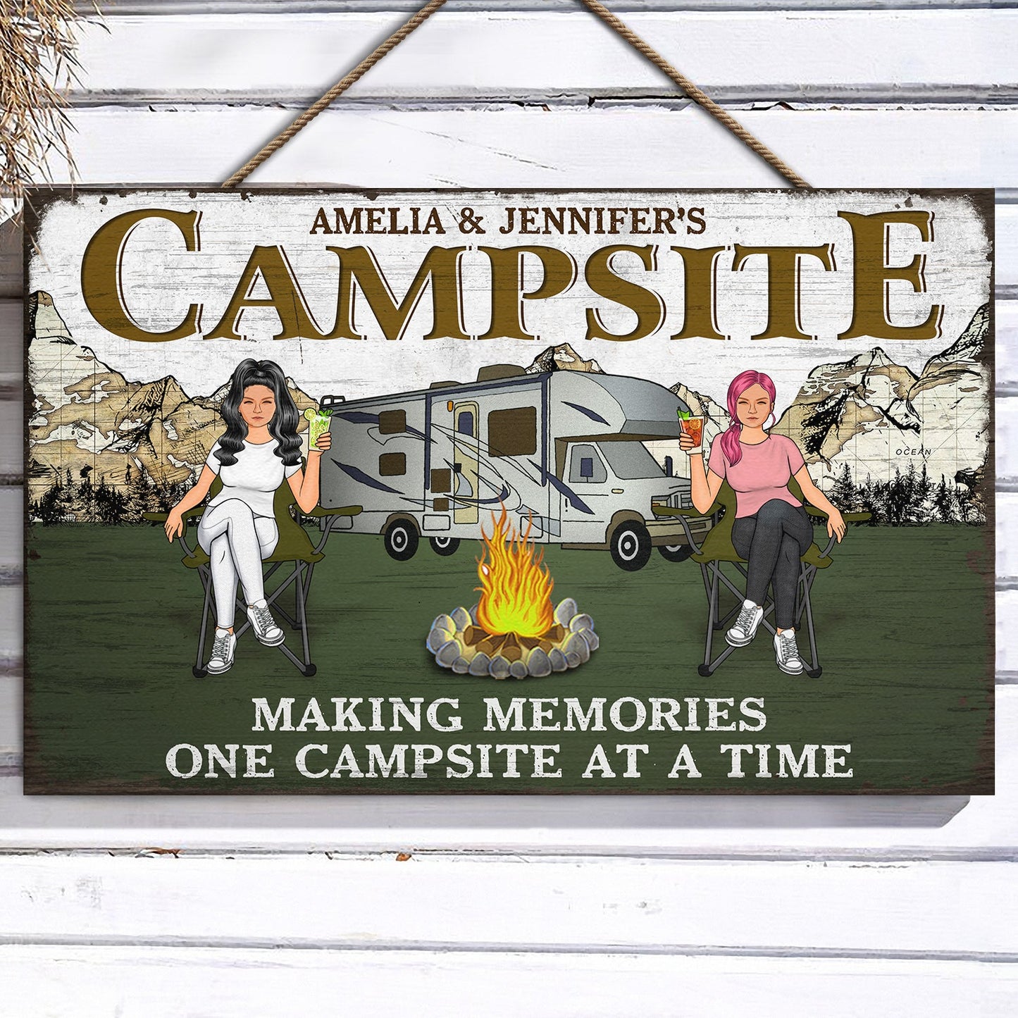 Making Memories One Campsite At A Time - Gift For Camping Lovers - Personalized Custom Wood Rectangle Sign