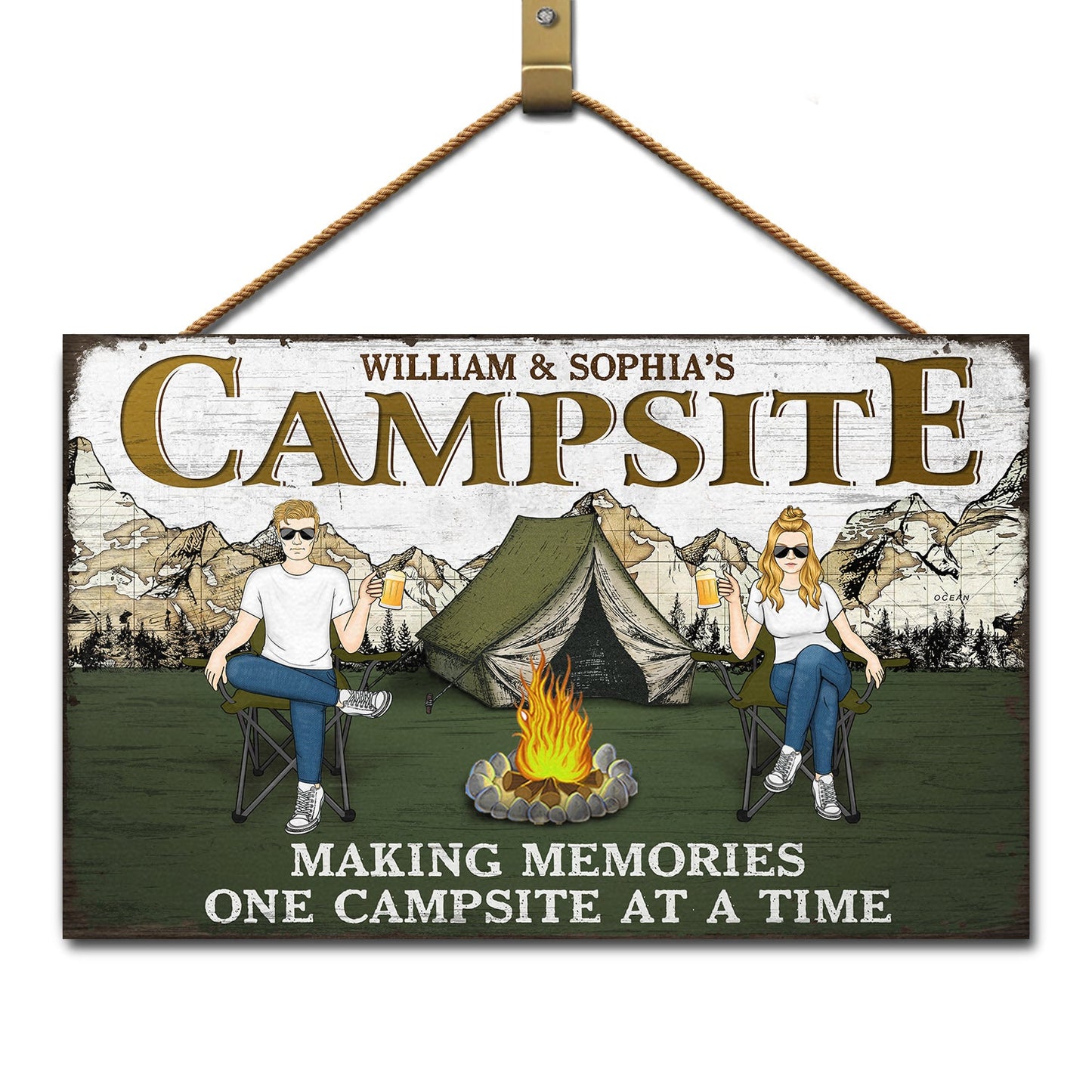 Making Memories One Campsite At A Time - Gift For Camping Lovers - Personalized Custom Wood Rectangle Sign