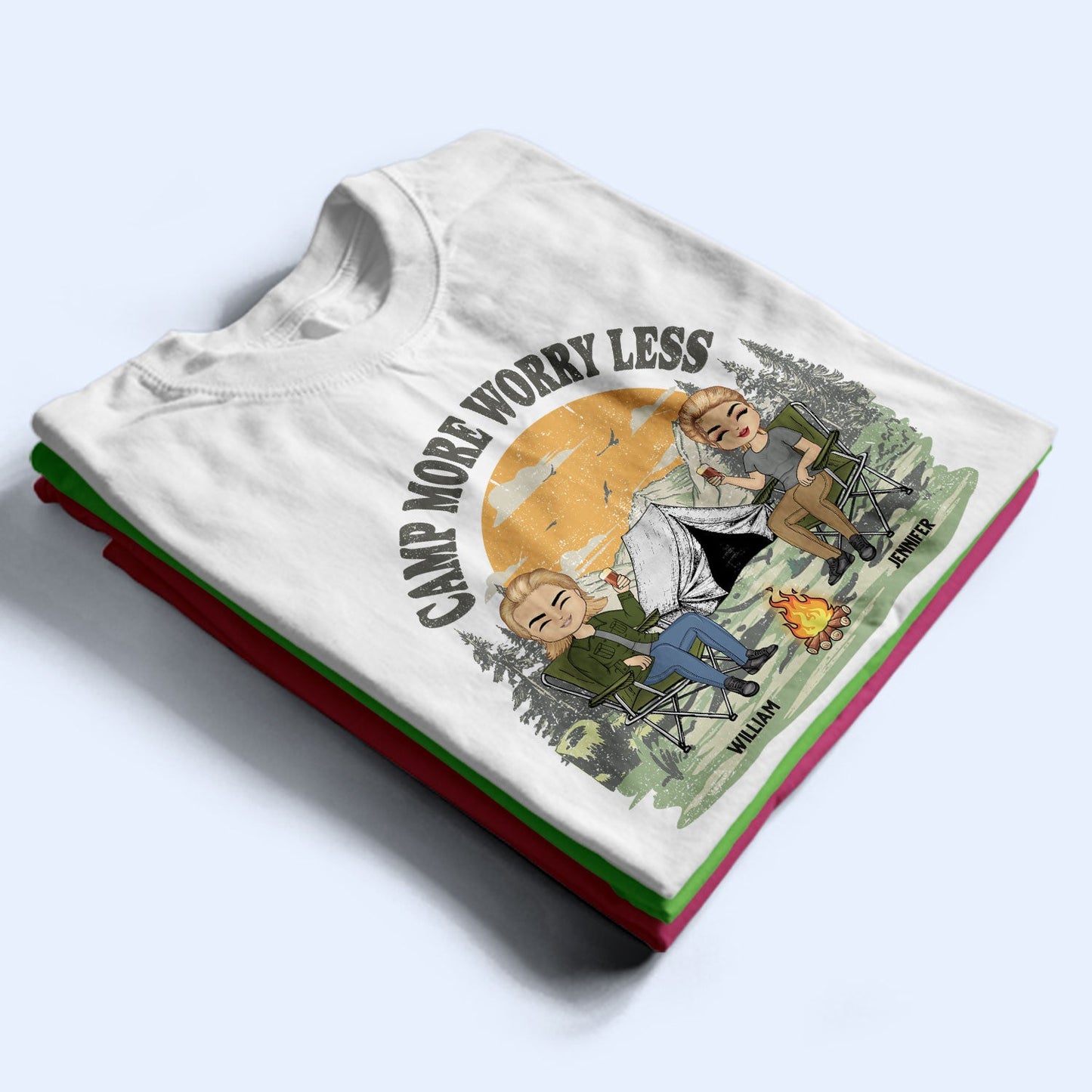 Camp More Worry Less - Gift For Couples, Besties - Personalized Custom T Shirt