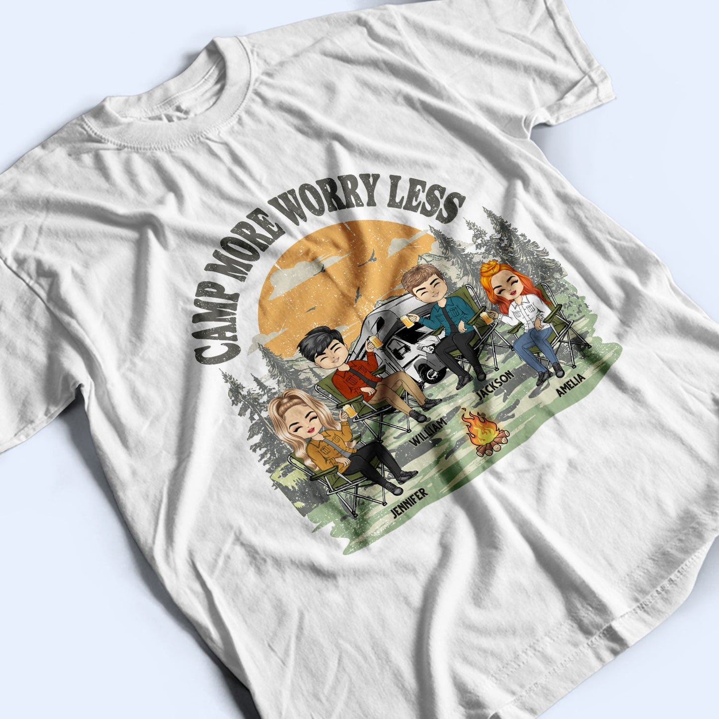 Camp More Worry Less - Gift For Couples, Besties - Personalized Custom T Shirt