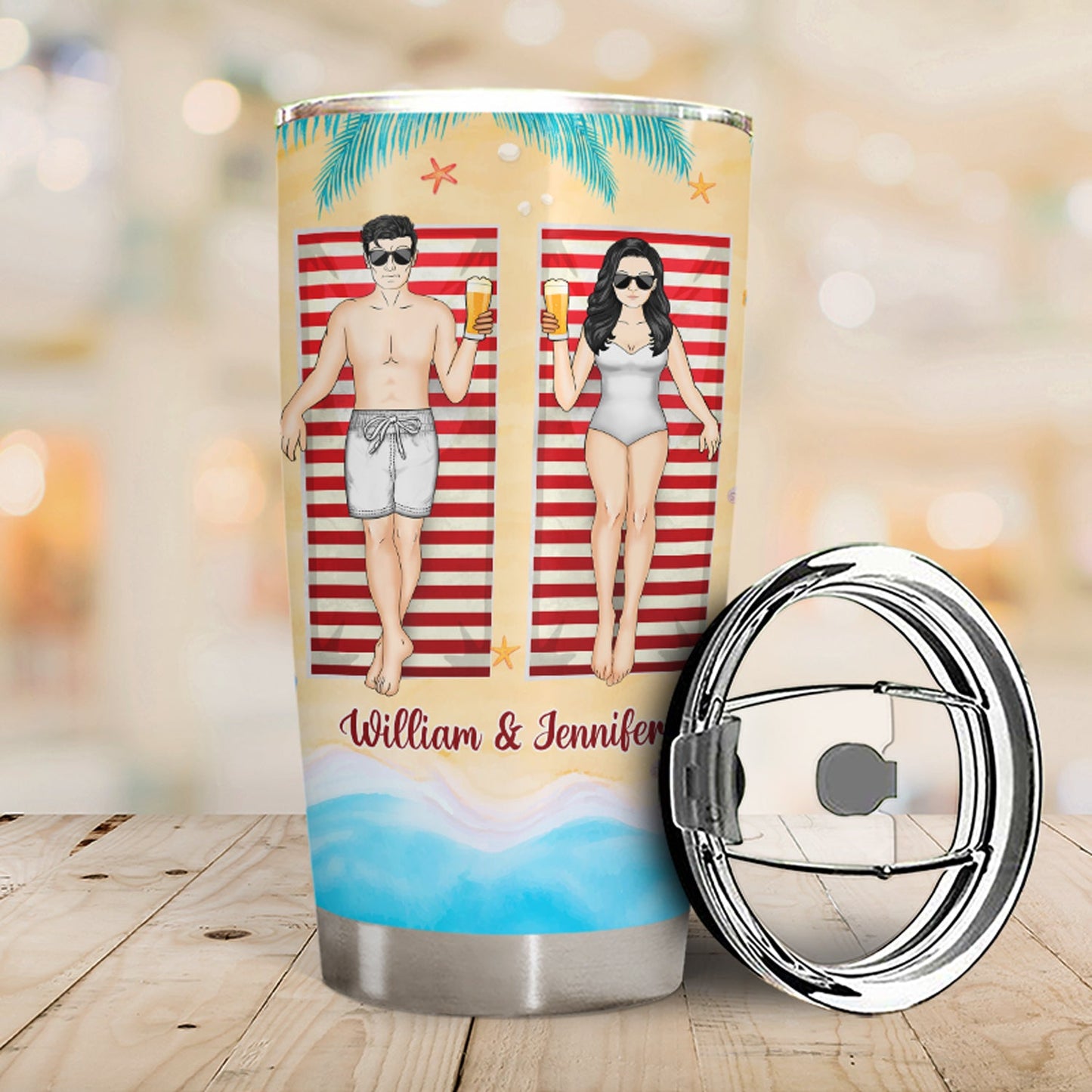 Summer Day Drinking At The Beach - Gift For Couples - Personalized Custom Tumbler