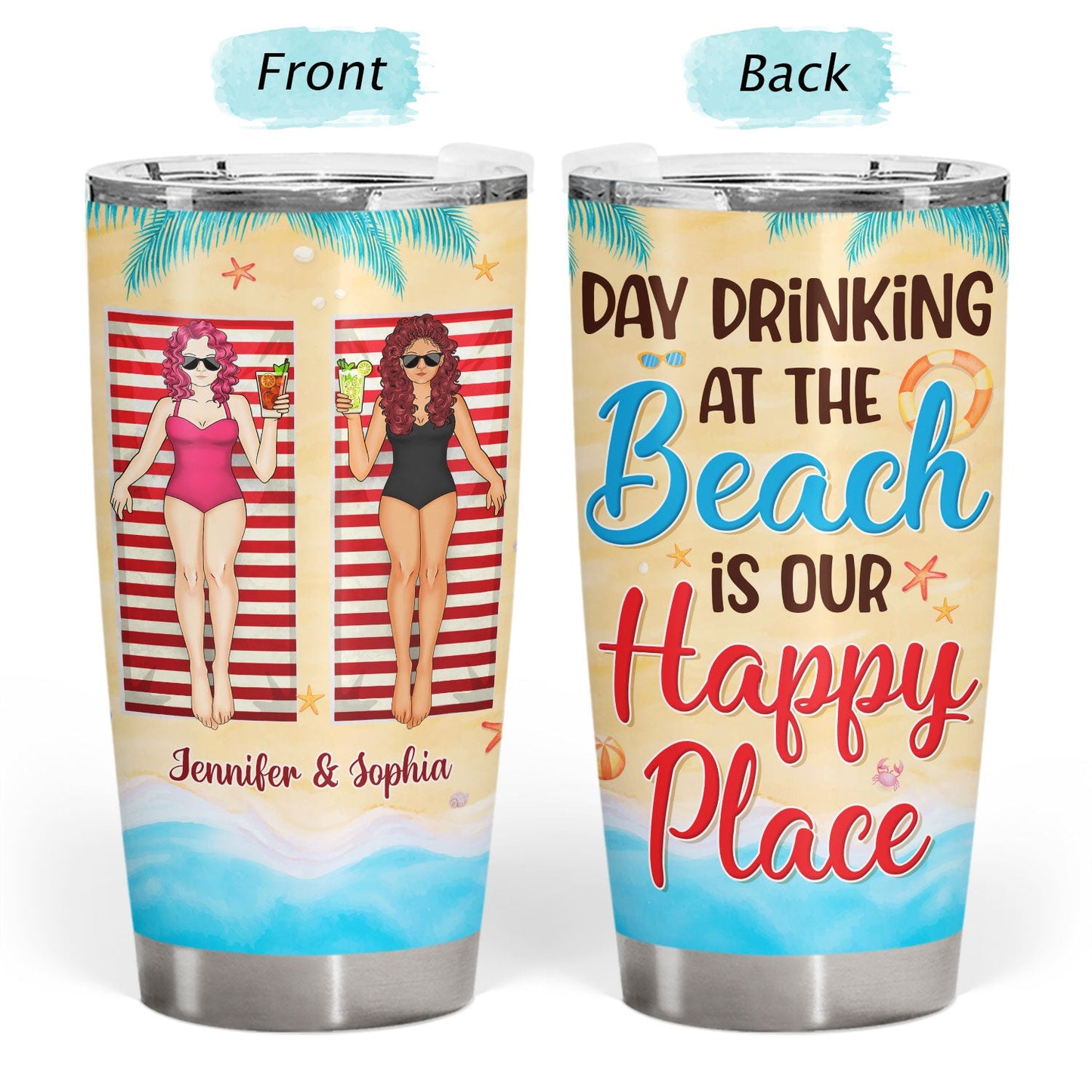 Summer Day Drinking At The Beach - Gift For Couples - Personalized Custom Tumbler