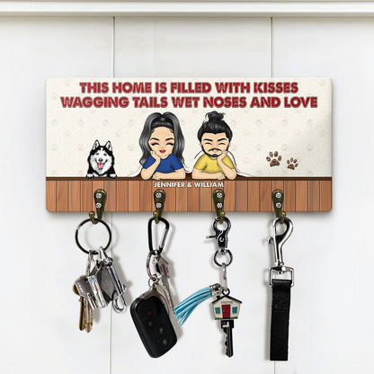 This Home Is Filled With Kisses Wagging Tails - Gift For Pet Lovers - Personalized Custom Wood Key Holder