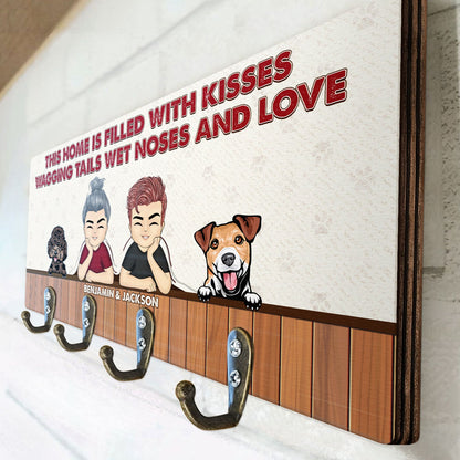 This Home Is Filled With Kisses Wagging Tails - Gift For Pet Lovers - Personalized Custom Wood Key Holder