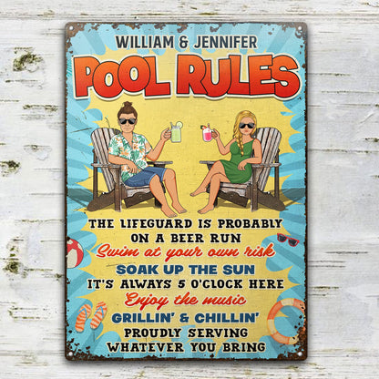 Summer Pool Rules Soak Up The Sun - Gift For Couple - Personalized Custom Classic Metal Signs