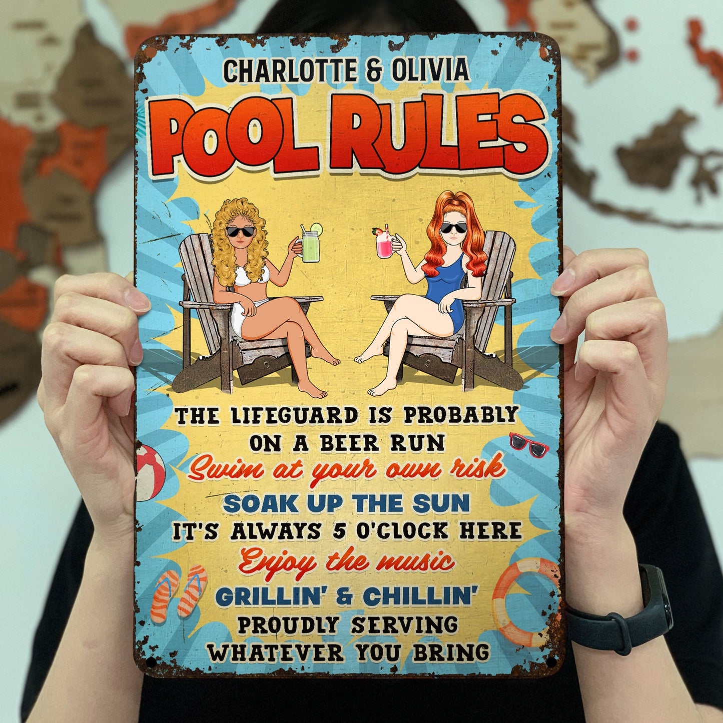 Summer Pool Rules Soak Up The Sun - Gift For Couple - Personalized Custom Classic Metal Signs