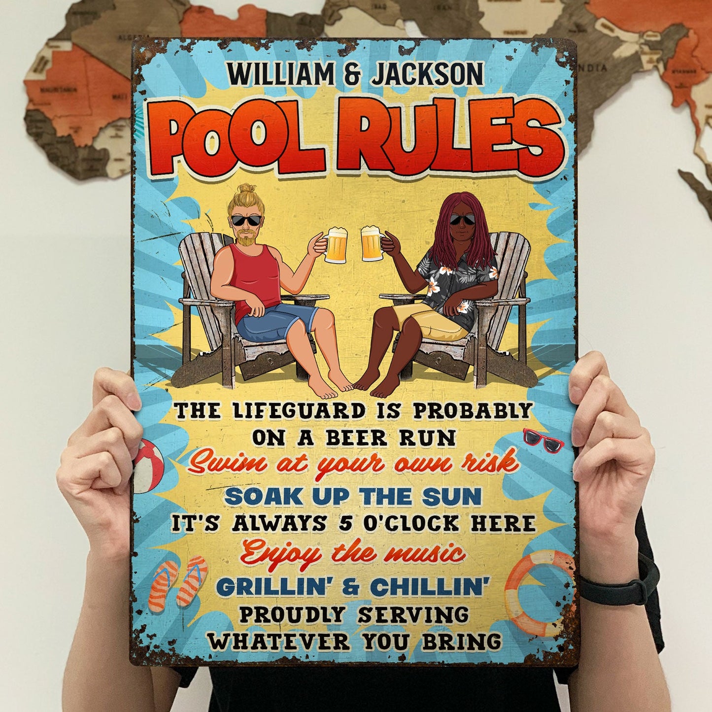 Summer Pool Rules Soak Up The Sun - Gift For Couple - Personalized Custom Classic Metal Signs