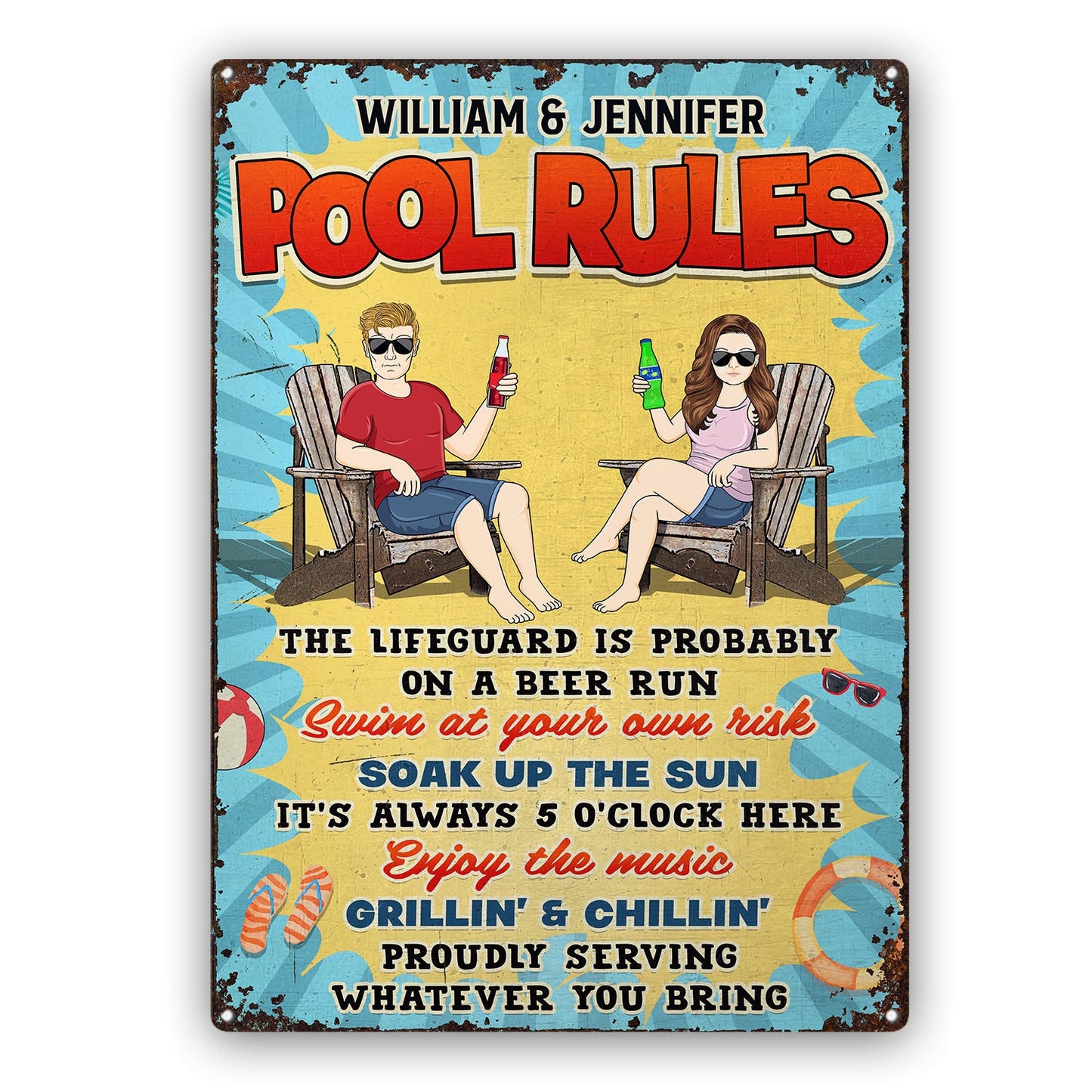 Summer Pool Rules Soak Up The Sun - Gift For Couple - Personalized Custom Classic Metal Signs