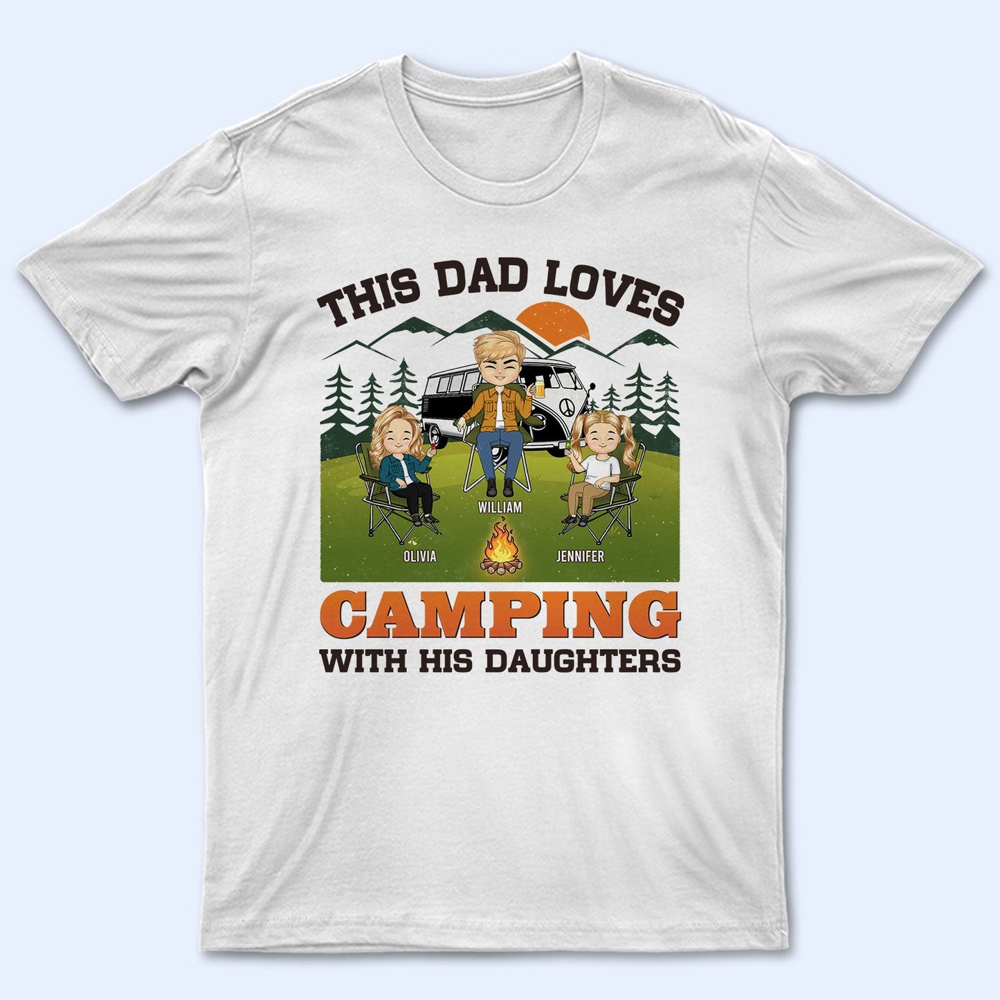 This Dad Loves Camping With His Daughters - Gift For Father - Personalized Custom T Shirt