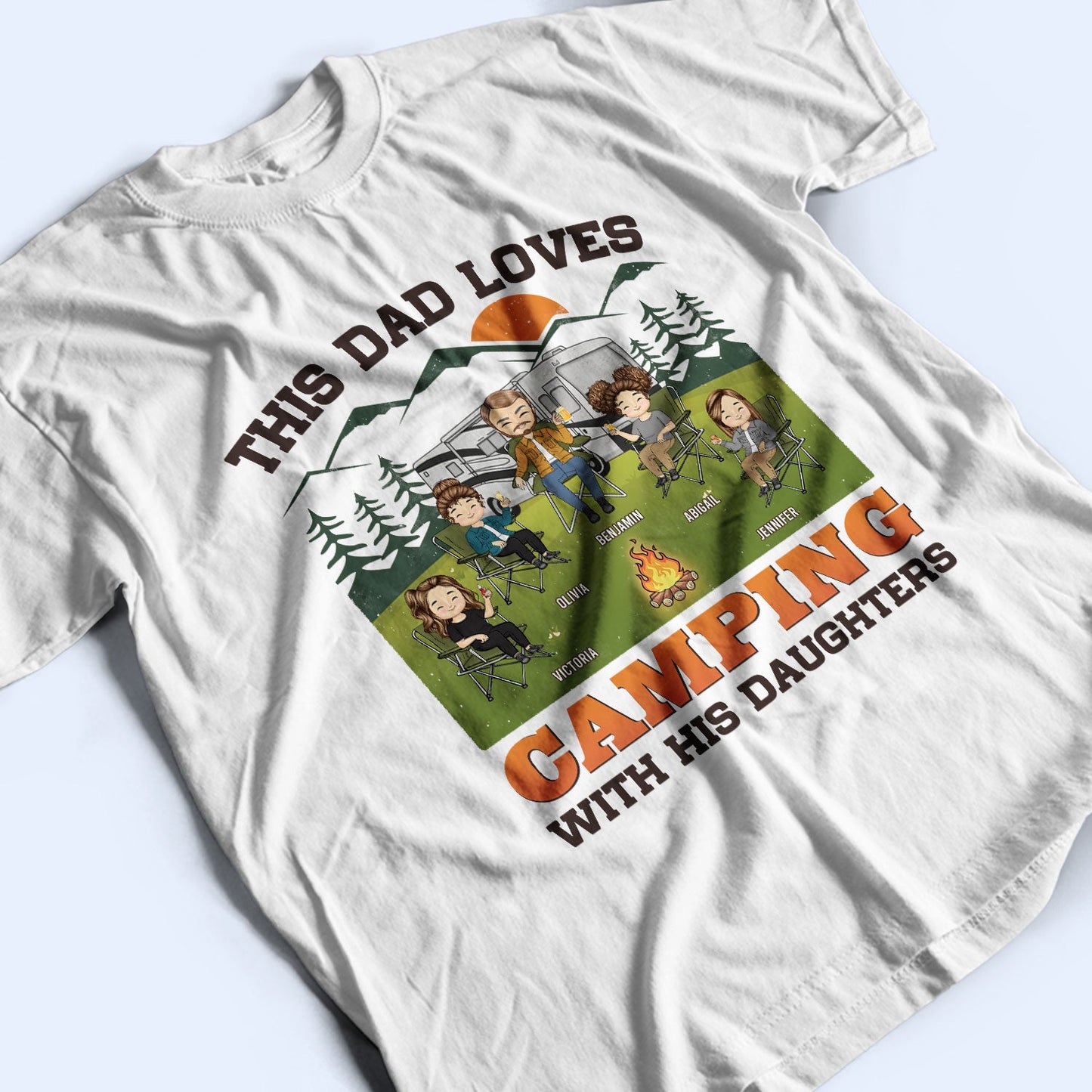 This Dad Loves Camping With His Daughters - Gift For Father - Personalized Custom T Shirt