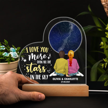 Star Map I Love You More Than All The Stars In The Sky - Gift For Couple - Personalized Custom 3D Led Light Wooden Base