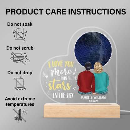 Star Map I Love You More Than All The Stars In The Sky - Gift For Couple - Personalized Custom 3D Led Light Wooden Base