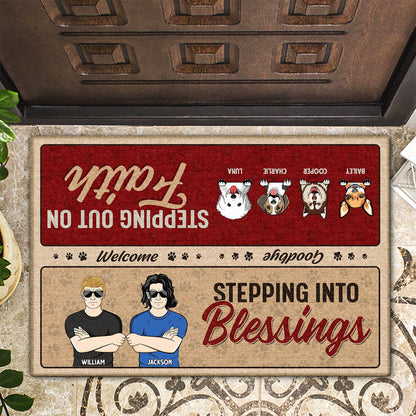 Stepping Into Blessings Stepping Out On Faith - Gift For Pet Lovers - Personalized Custom Doormat