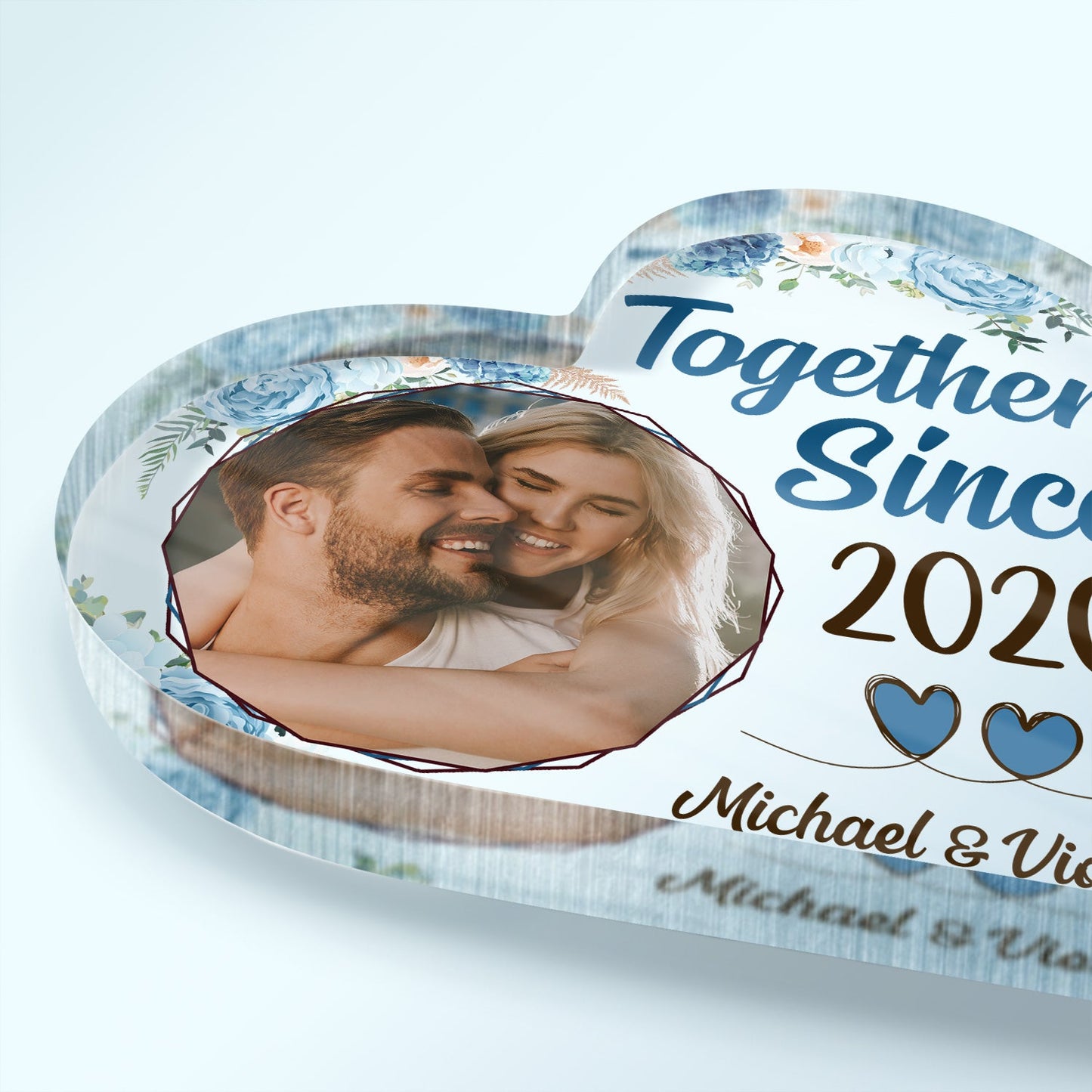 Custom Photo Together Since - Gift For Couples - Personalized Custom Heart Shaped Acrylic Plaque