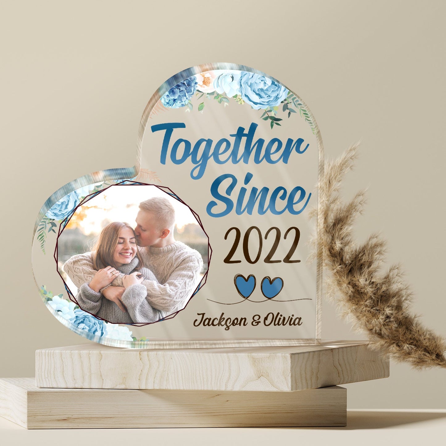 Custom Photo Together Since - Gift For Couples - Personalized Custom Heart Shaped Acrylic Plaque