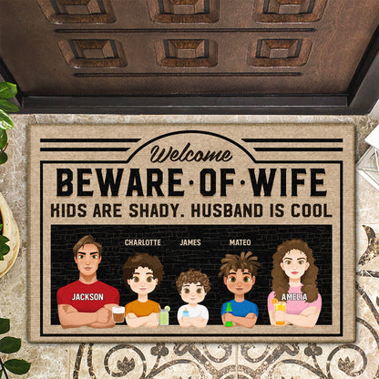 Beware Of Wife Husband Is Cool Kids Are Shady - Home Decor, Birthday Gift For Couples, Husband, Wife, Family - Personalized Custom Doormat