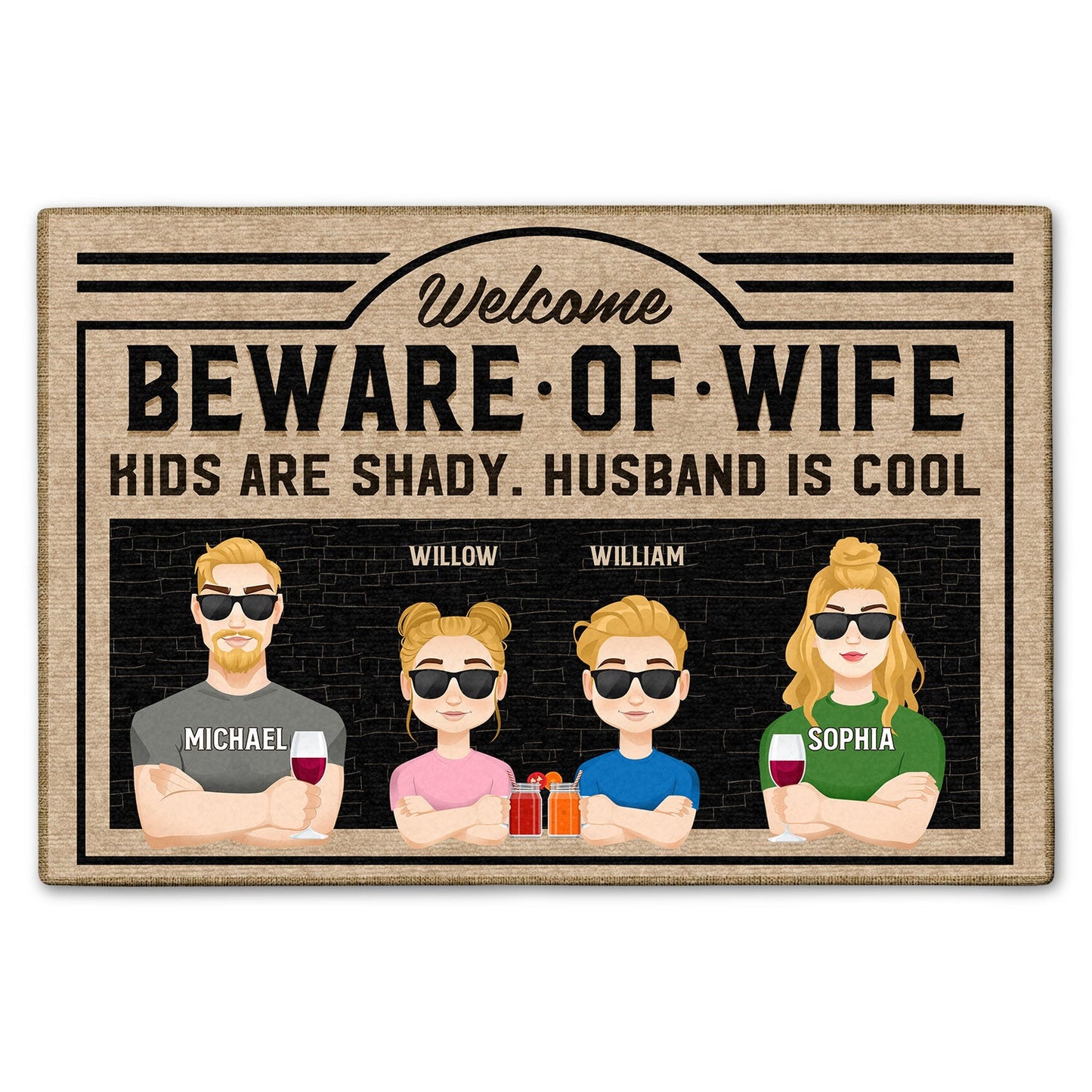 Beware Of Wife Husband Is Cool Kids Are Shady - Home Decor, Birthday Gift For Couples, Husband, Wife, Family - Personalized Custom Doormat