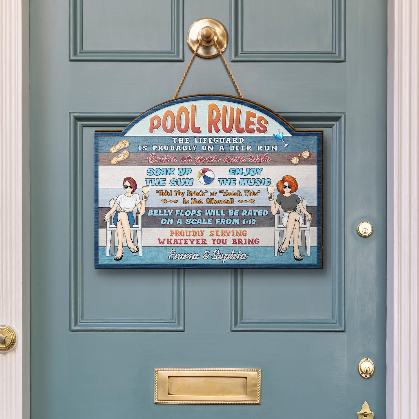 Couple Pool Rules Soak Up The Sun - Gift For Couples - Personalized Custom Shaped Wood Sign