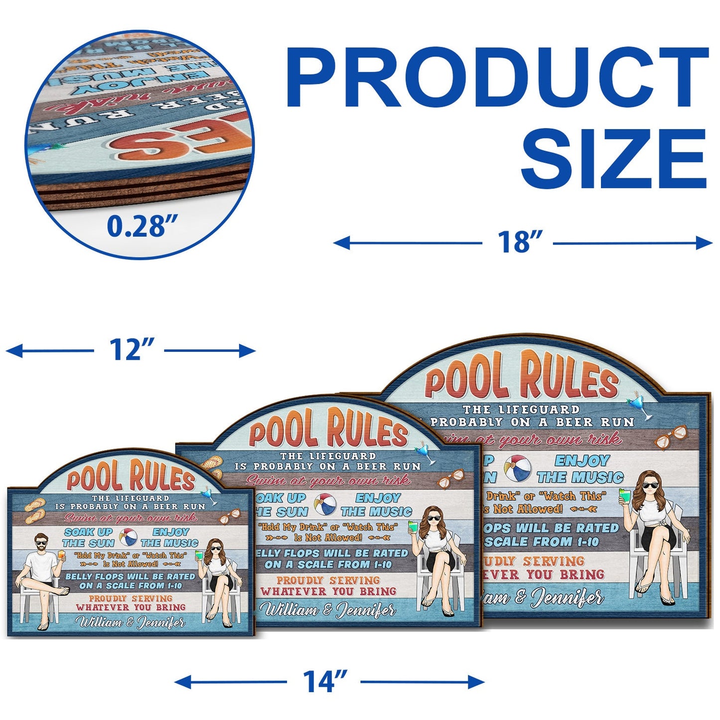 Couple Pool Rules Soak Up The Sun - Gift For Couples - Personalized Custom Shaped Wood Sign