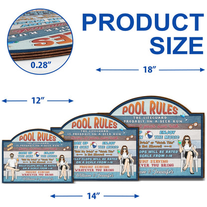 Couple Pool Rules Soak Up The Sun - Gift For Couples - Personalized Custom Shaped Wood Sign