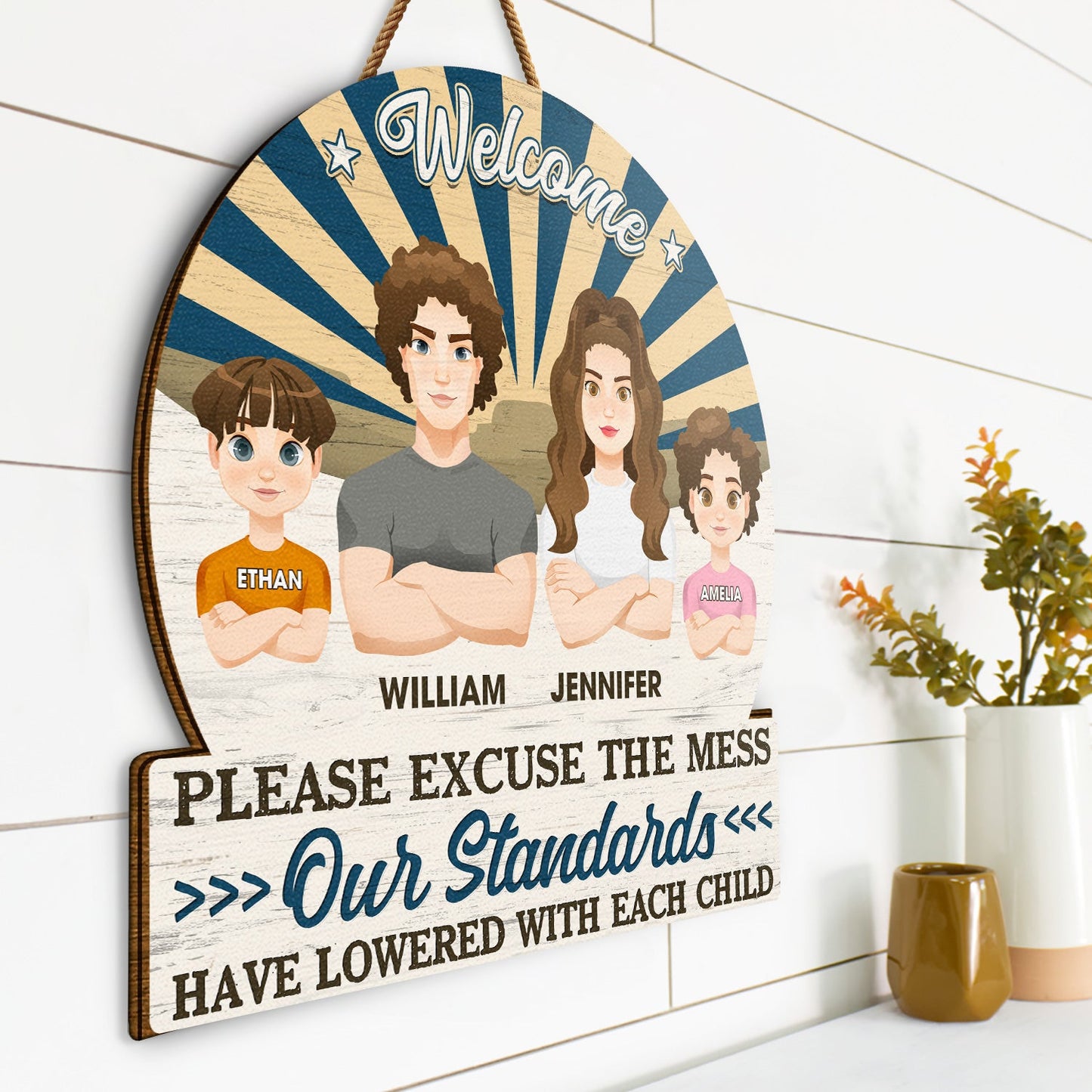 Welcome Please Excuse The Mess - Anniversary, Home Decor Gift For Couple, Husband, Wife - Personalized Custom Shaped Wood Sign